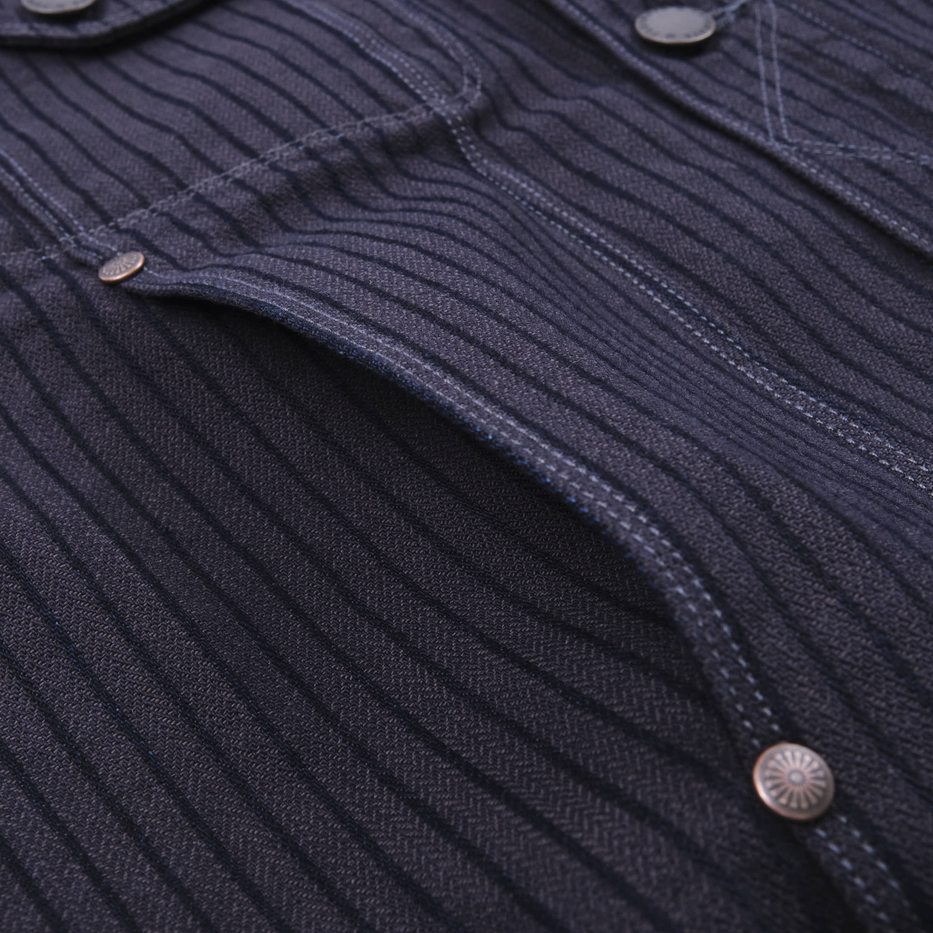 High Low Indigo Herringbone Dobby Jacket - Image 7